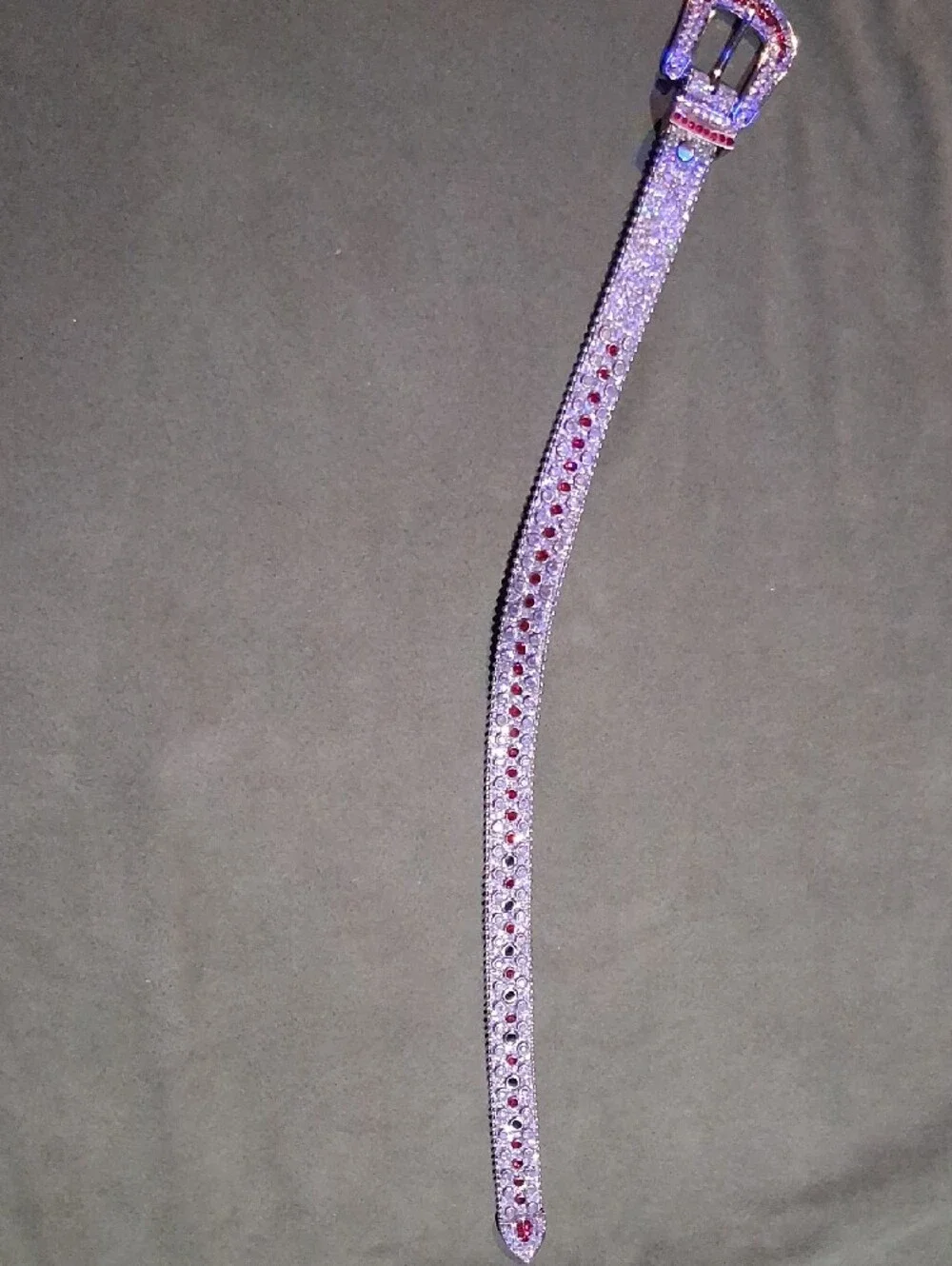 Silver Belt with Red and Clear Rhinestones